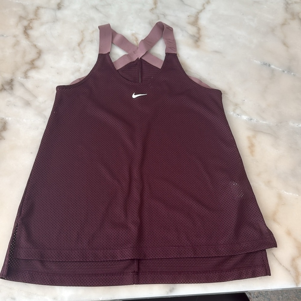 Nike Elstka Elastika Mesh Maroon Rose Logo Strap Relaxed Fit Tank Top XS S - Picture 14 of 14